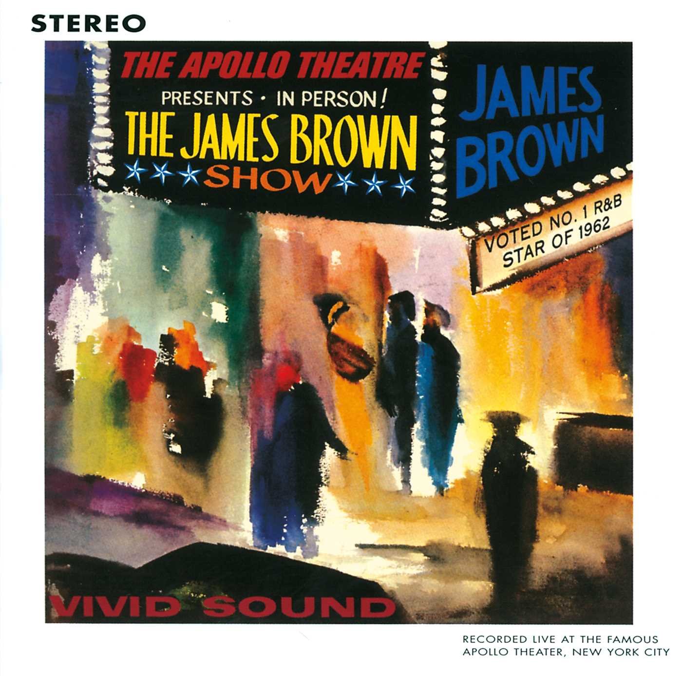 Portada de Live at the Apollo (1963). El título de la portada dice "The Apollo Theatre presents in person! The James Brown Show"
